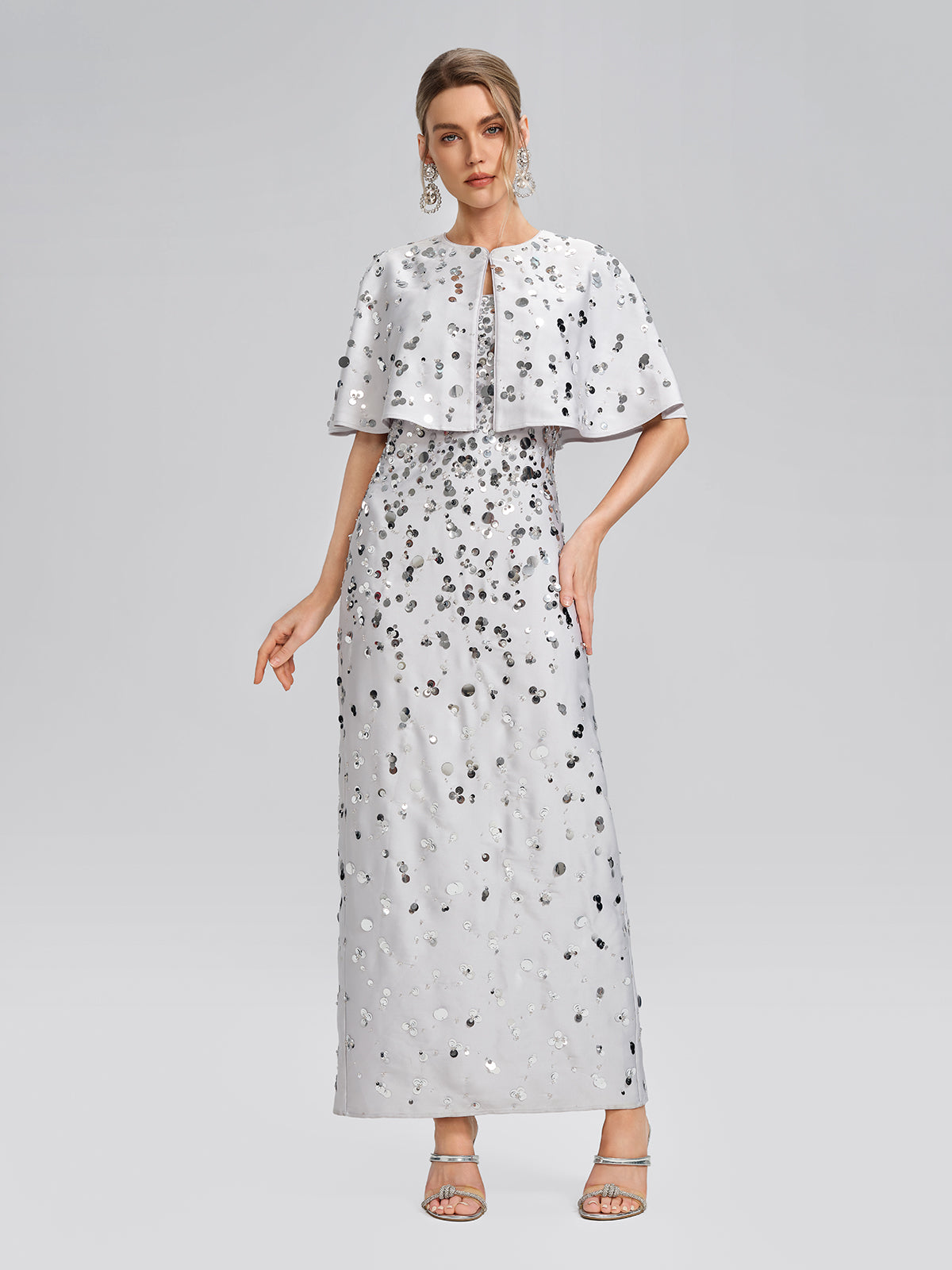 Gradient Sequin Dress & Shawl Set