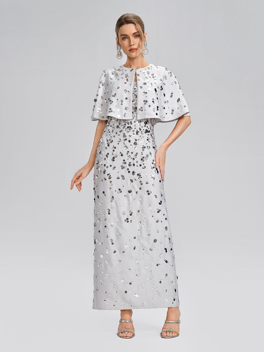 Gradient Sequin Dress & Shawl Set