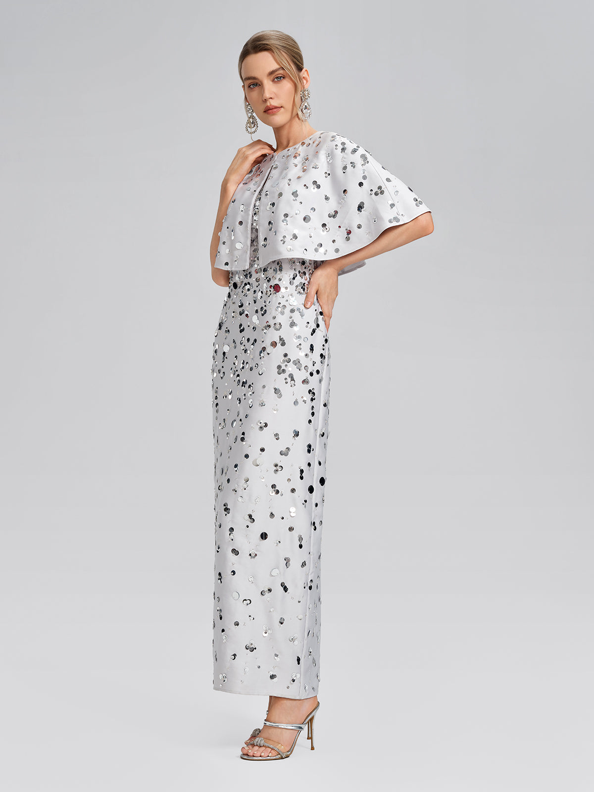 Gradient Sequin Dress & Shawl Set