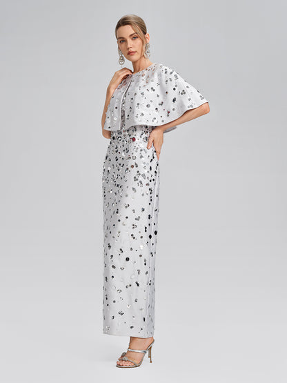 Gradient Sequin Dress & Shawl Set
