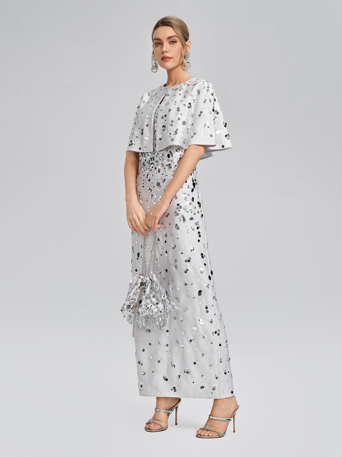 Gradient Sequin Dress & Shawl Set