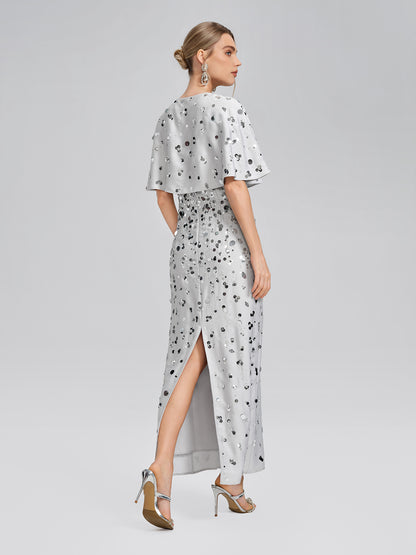 Gradient Sequin Dress & Shawl Set