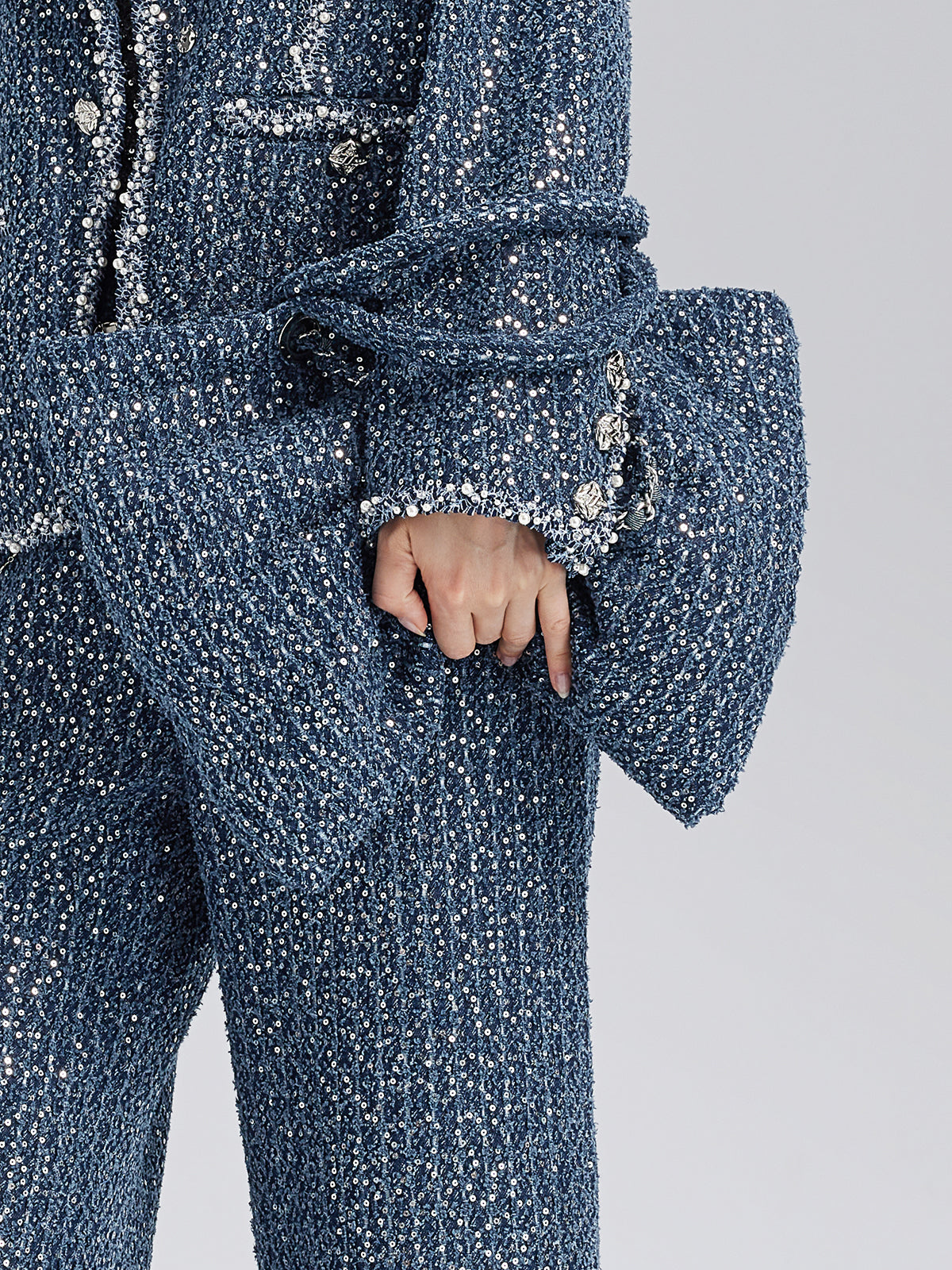 Hand-Beaded Sequin Tweed Shoulder Bag