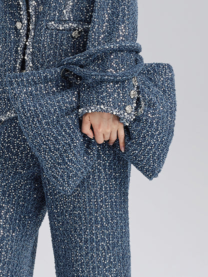 Hand-Beaded Sequin Tweed Shoulder Bag