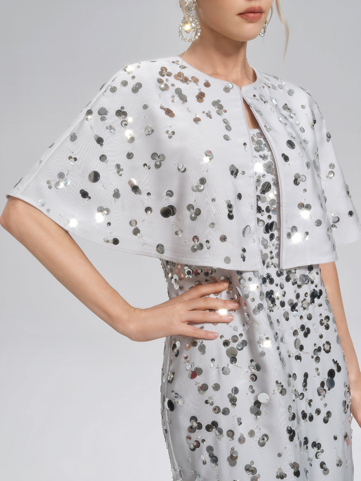Gradient Sequin Dress & Shawl Set
