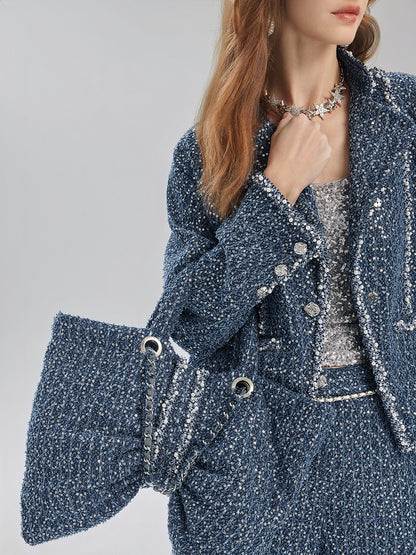 Hand-Beaded Sequin Tweed Shoulder Bag