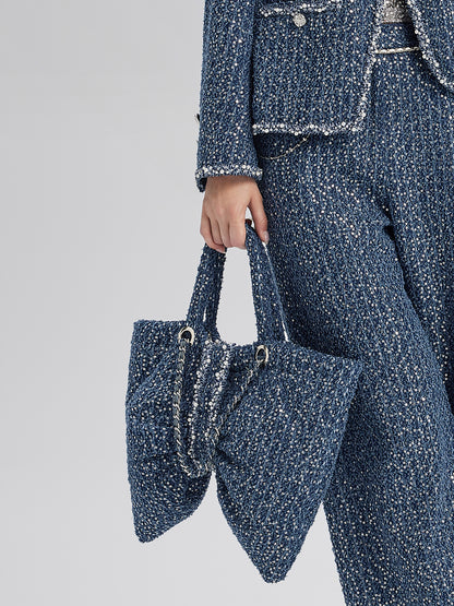 Hand-Beaded Sequin Tweed Shoulder Bag