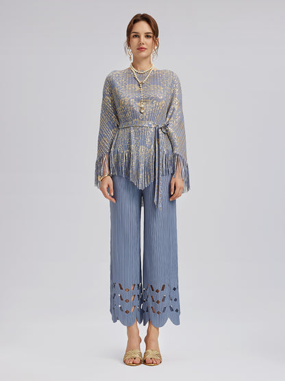 Pleated Fringe & Cutout Two-Piece Set