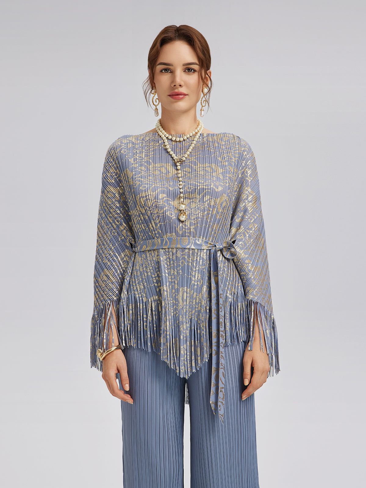 Pleated Fringe & Cutout Two-Piece Set