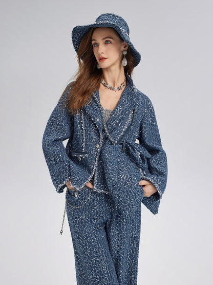 Hand-Beaded Sequin Tweed Beaded Hat