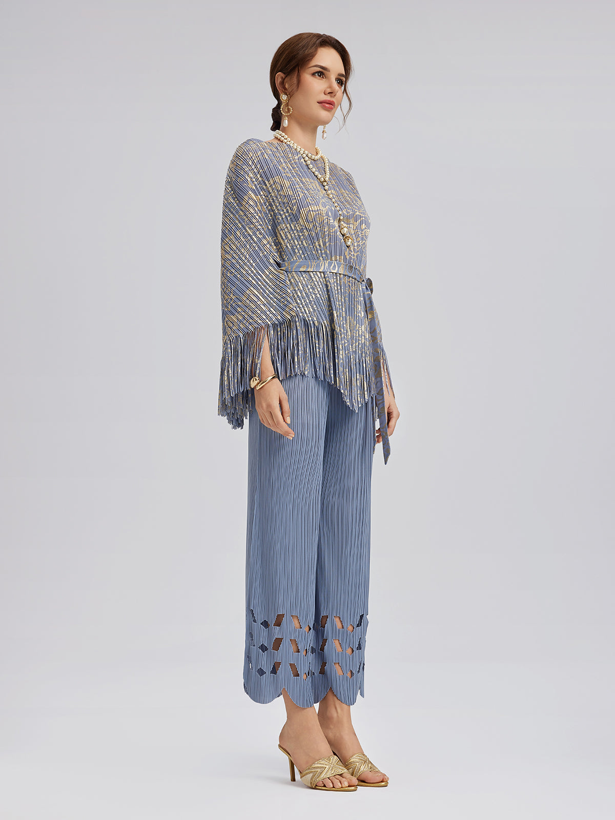 Pleated Fringe & Cutout Two-Piece Set