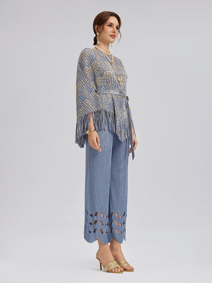 Pleated Fringe & Cutout Two-Piece Set