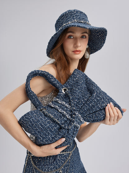 Hand-Beaded Sequin Tweed Beaded Hat