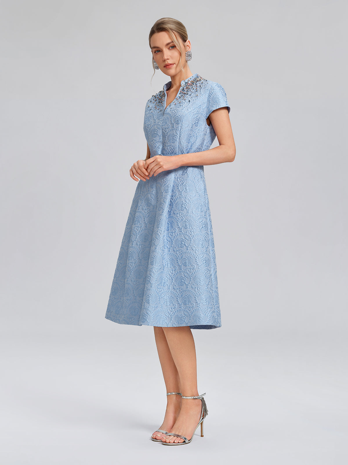 Hand-Beaded Crystal Jacquard A-Line Dress (Belt Included)