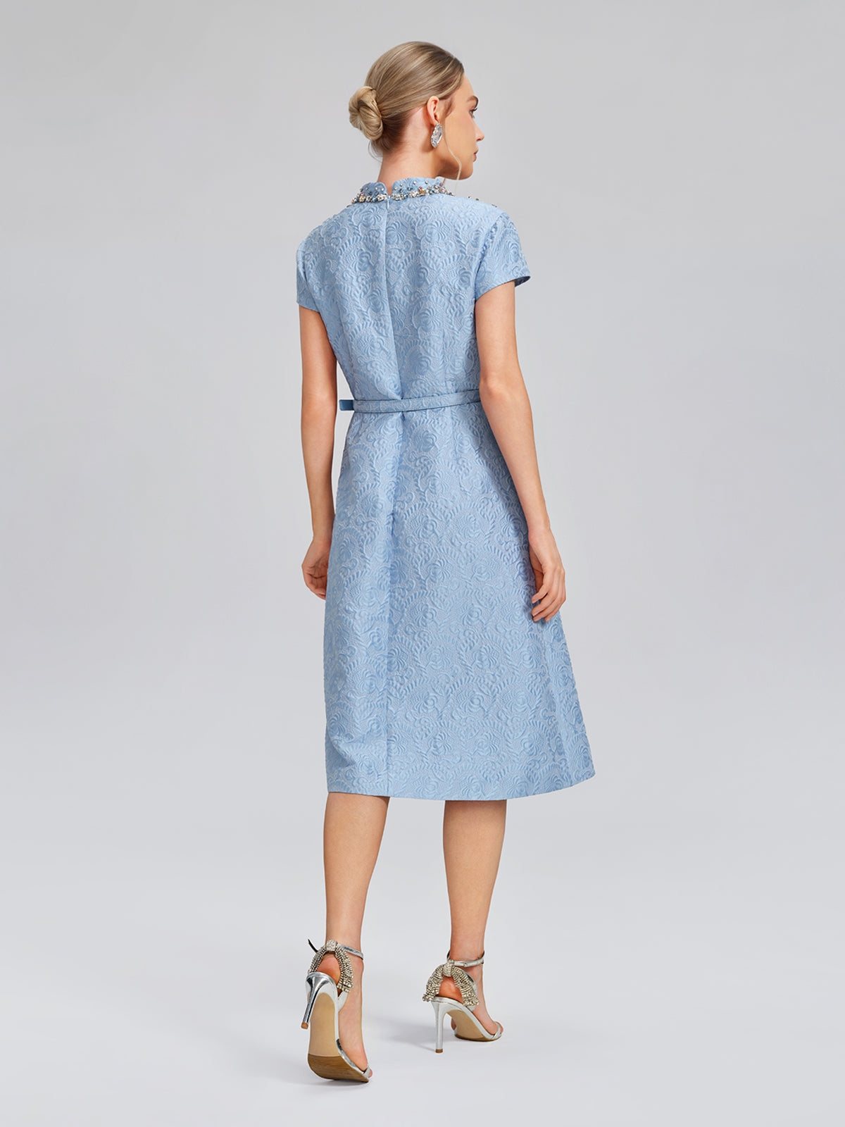 Hand-Beaded Crystal Jacquard A-Line Dress (Belt Included)