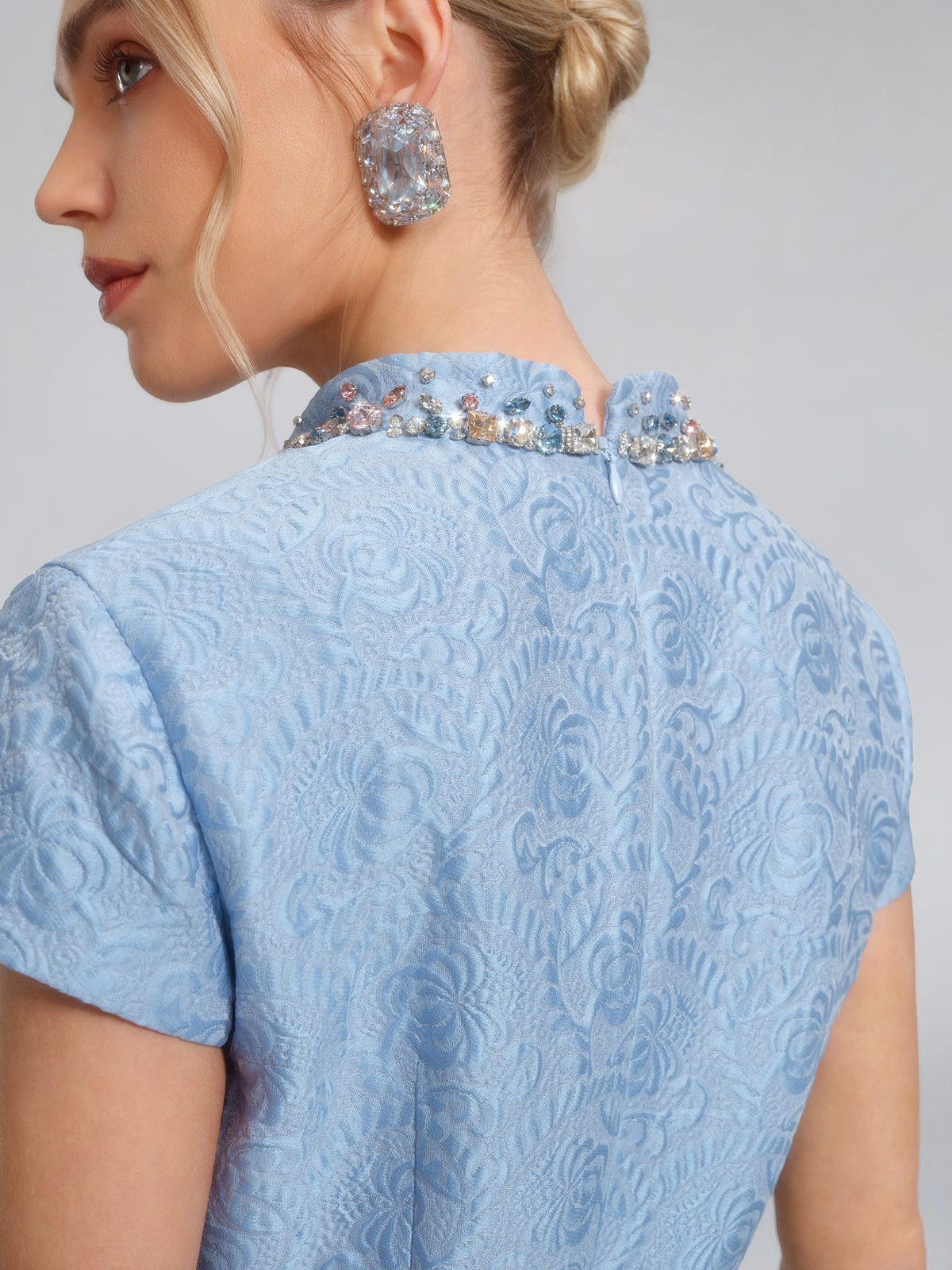 Hand-Beaded Crystal Jacquard A-Line Dress (Belt Included)