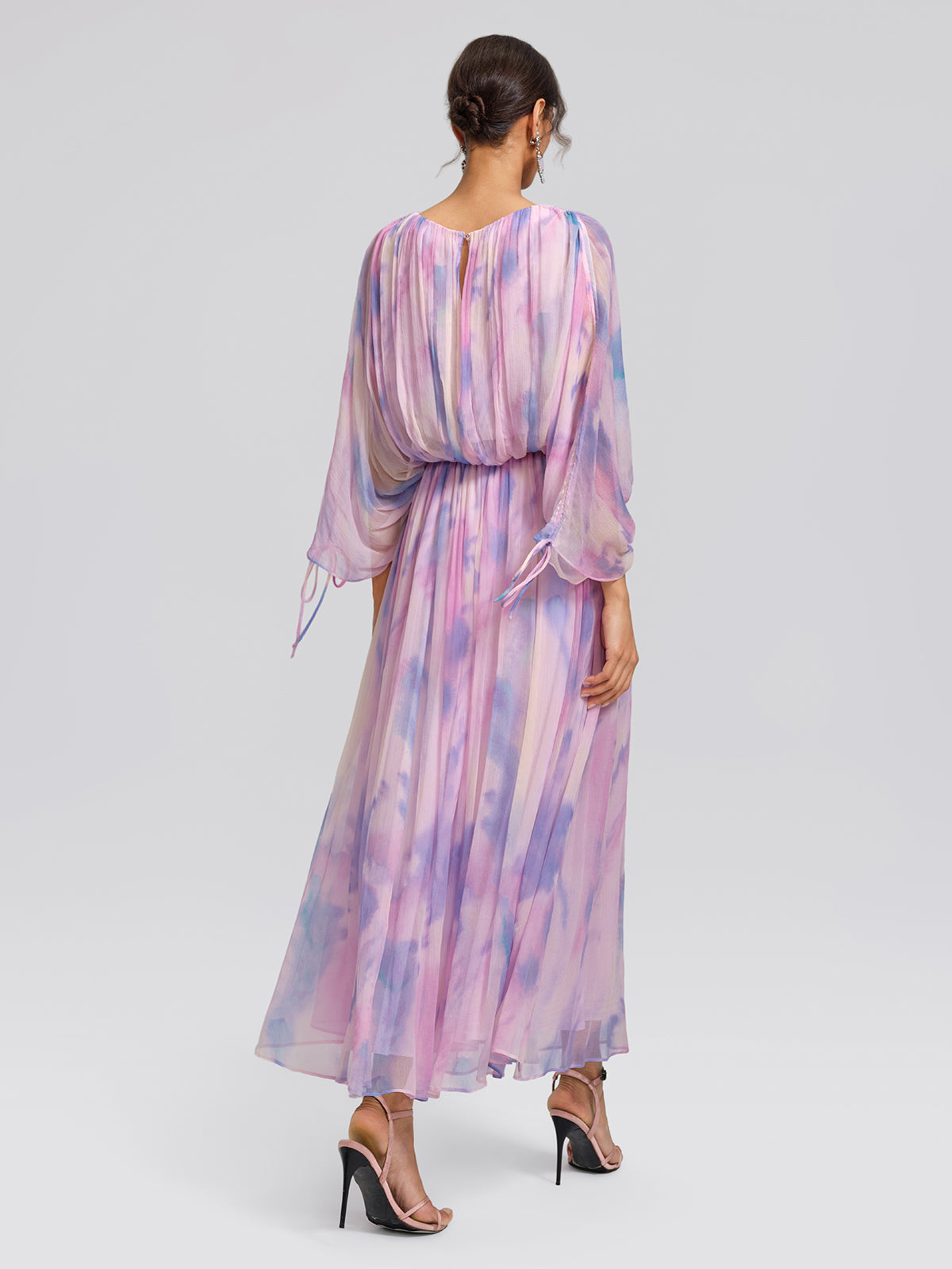 Silk Batwing Sleeve Waist-Defined Top & Skirt Set