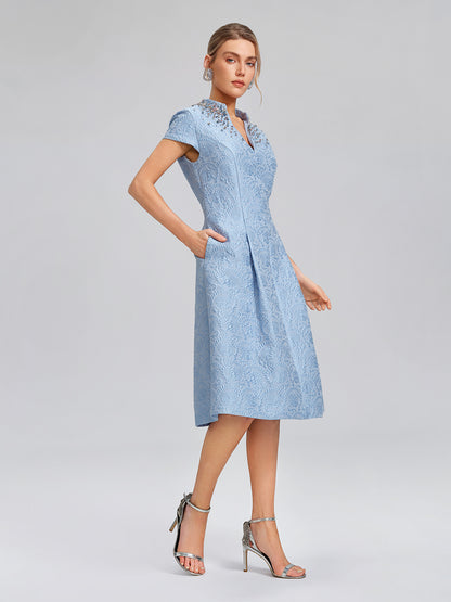 Hand-Beaded Crystal Jacquard A-Line Dress (Belt Included)