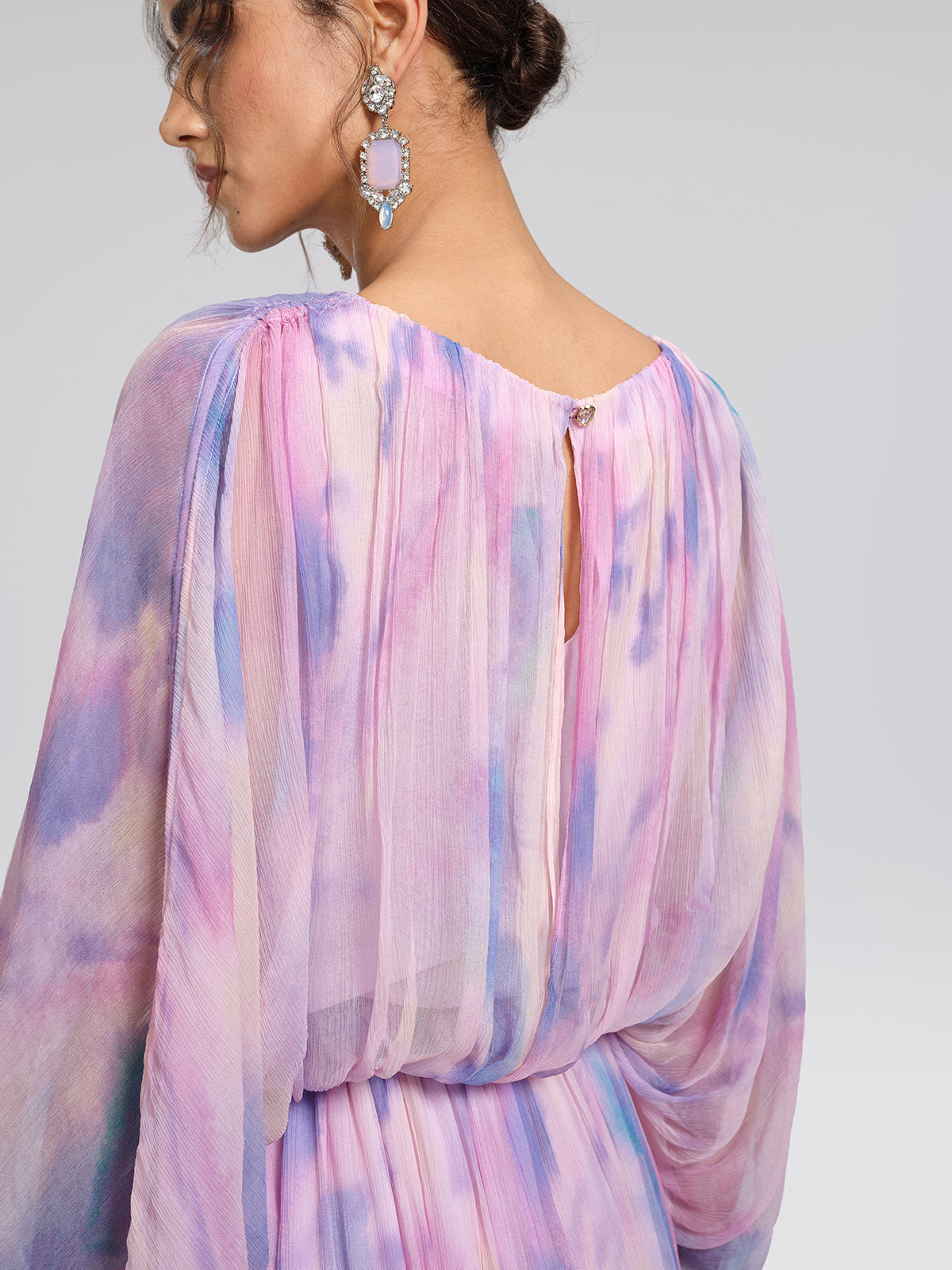 Silk Batwing Sleeve Waist-Defined Top & Skirt Set