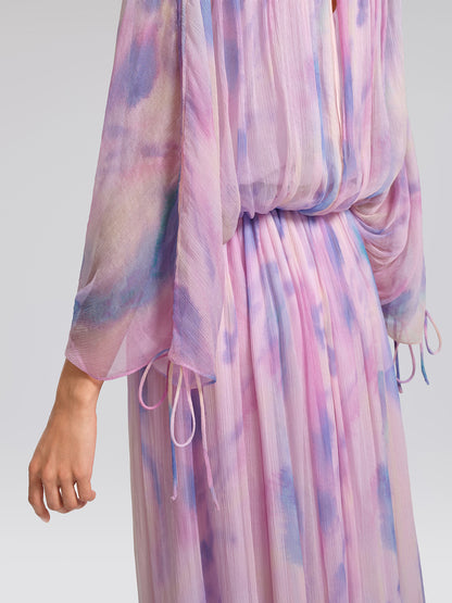 Silk Batwing Sleeve Waist-Defined Top & Skirt Set
