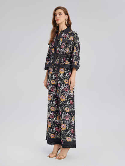 Sequin-Embroidered Floral Denim Jacket