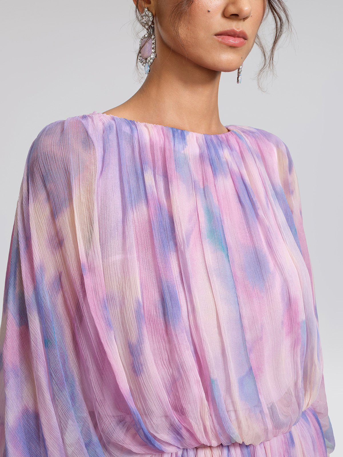 Silk Batwing Sleeve Waist-Defined Top & Skirt Set