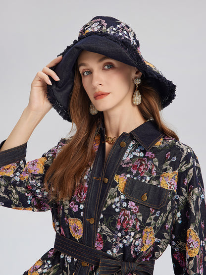 Sequin-Embroidered Floral Denim Jacket