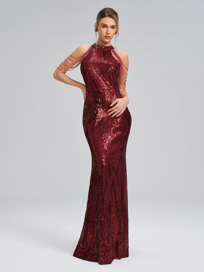 All-Over Sequin Fitted Maxi Gown