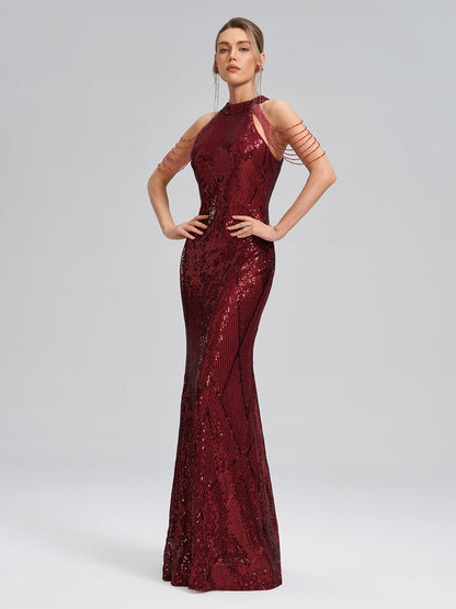 All-Over Sequin Fitted Maxi Gown