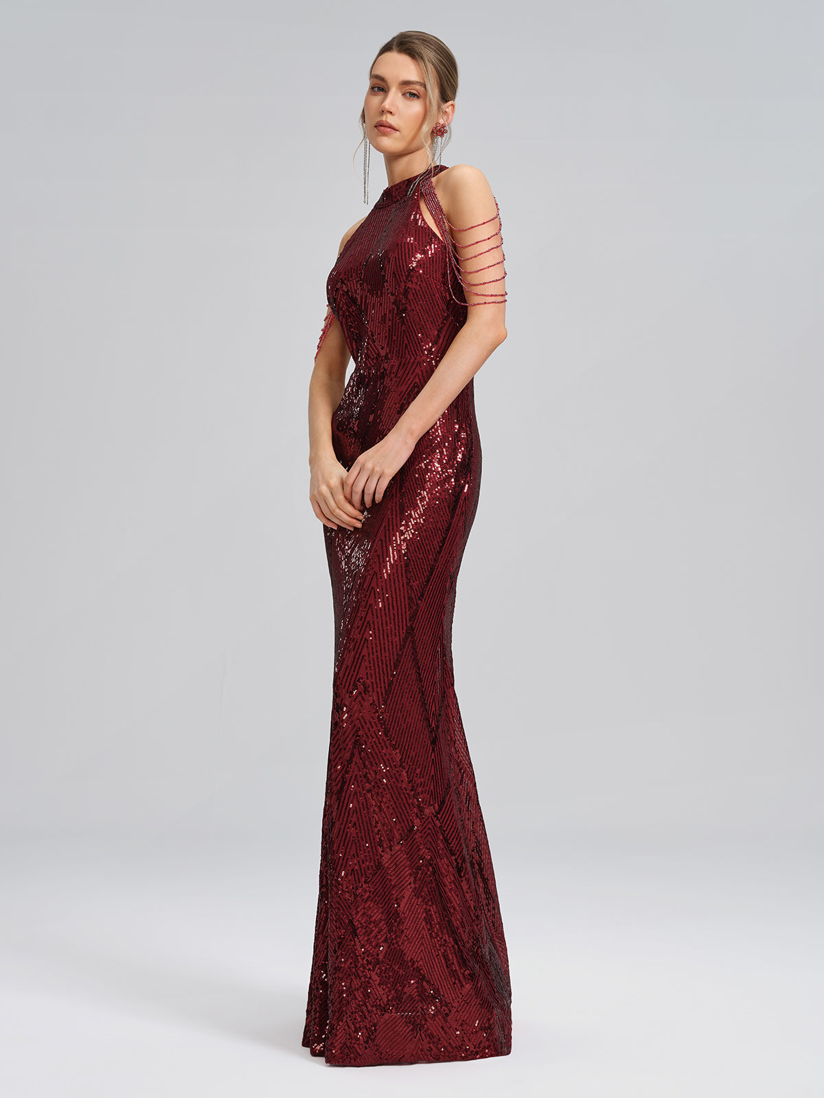 All-Over Sequin Fitted Maxi Gown