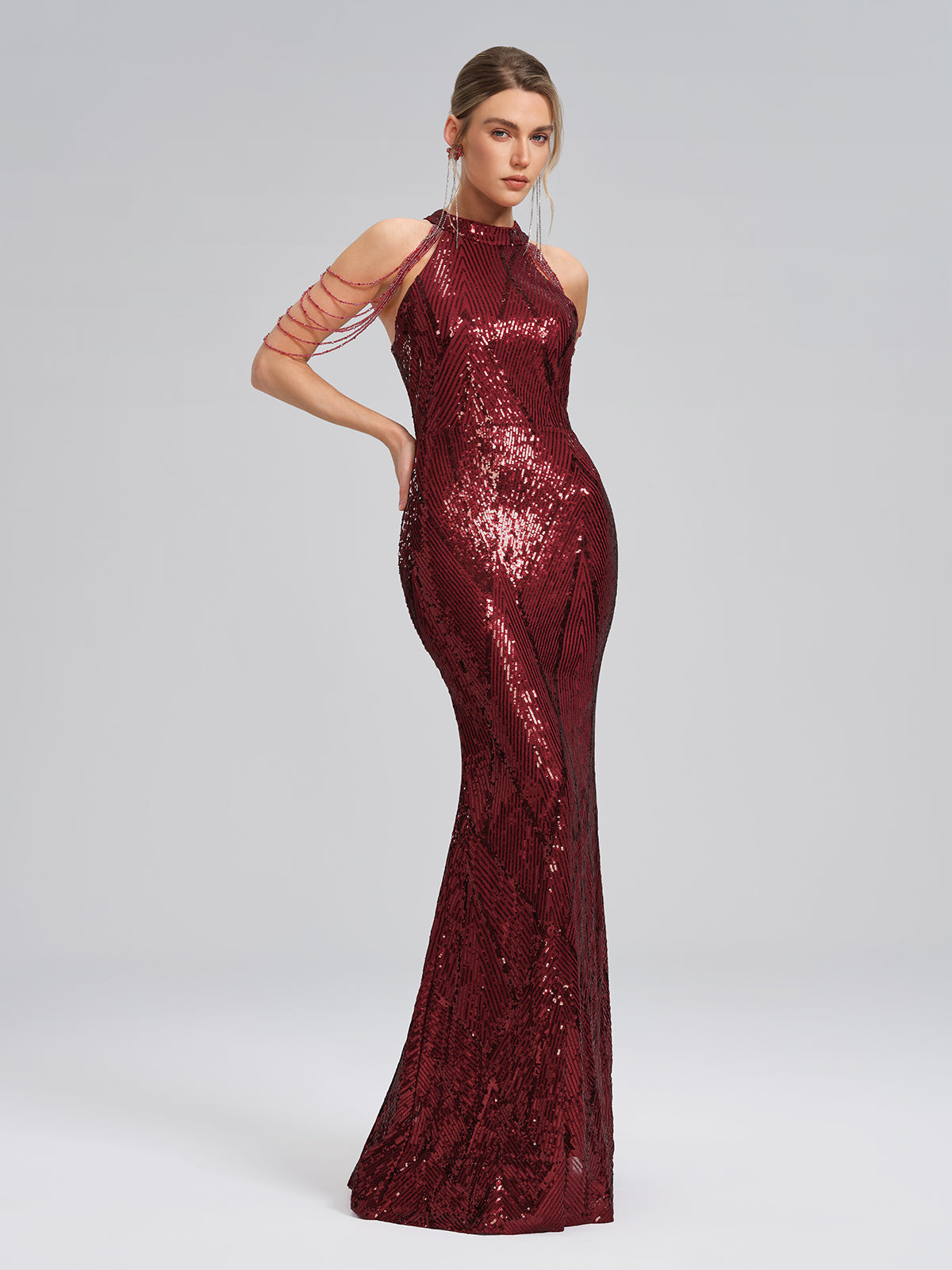 All-Over Sequin Fitted Maxi Gown