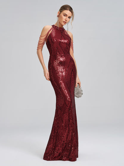 All-Over Sequin Fitted Maxi Gown