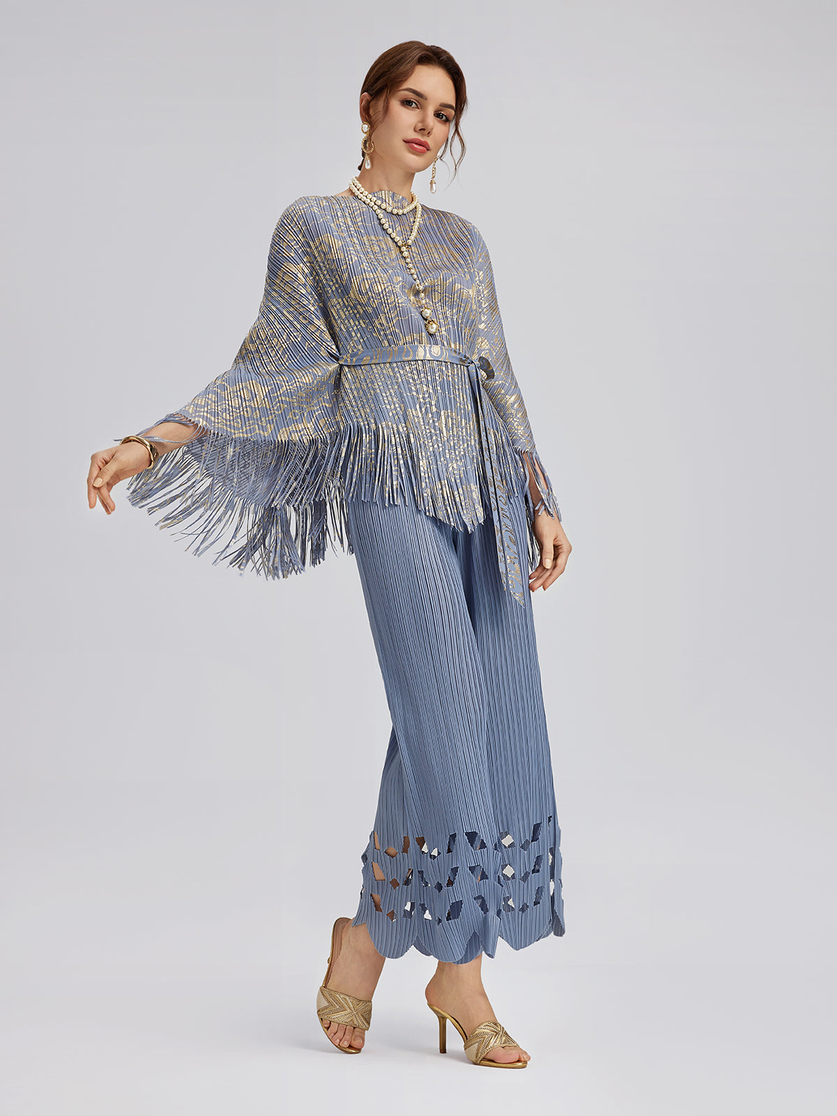 Pleated Fringe & Cutout Two-Piece Set