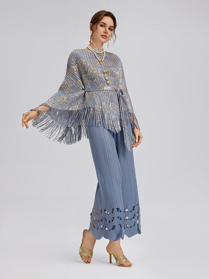 Pleated Fringe & Cutout Two-Piece Set