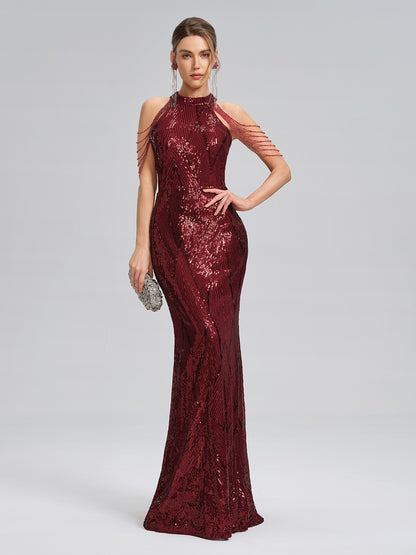 All-Over Sequin Fitted Maxi Gown