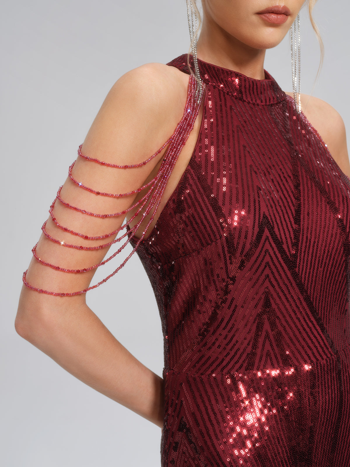 All-Over Sequin Fitted Maxi Gown