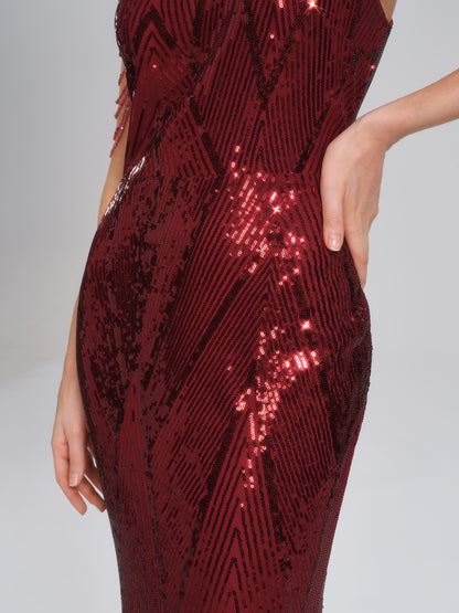 All-Over Sequin Fitted Maxi Gown