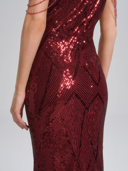 All-Over Sequin Fitted Maxi Gown