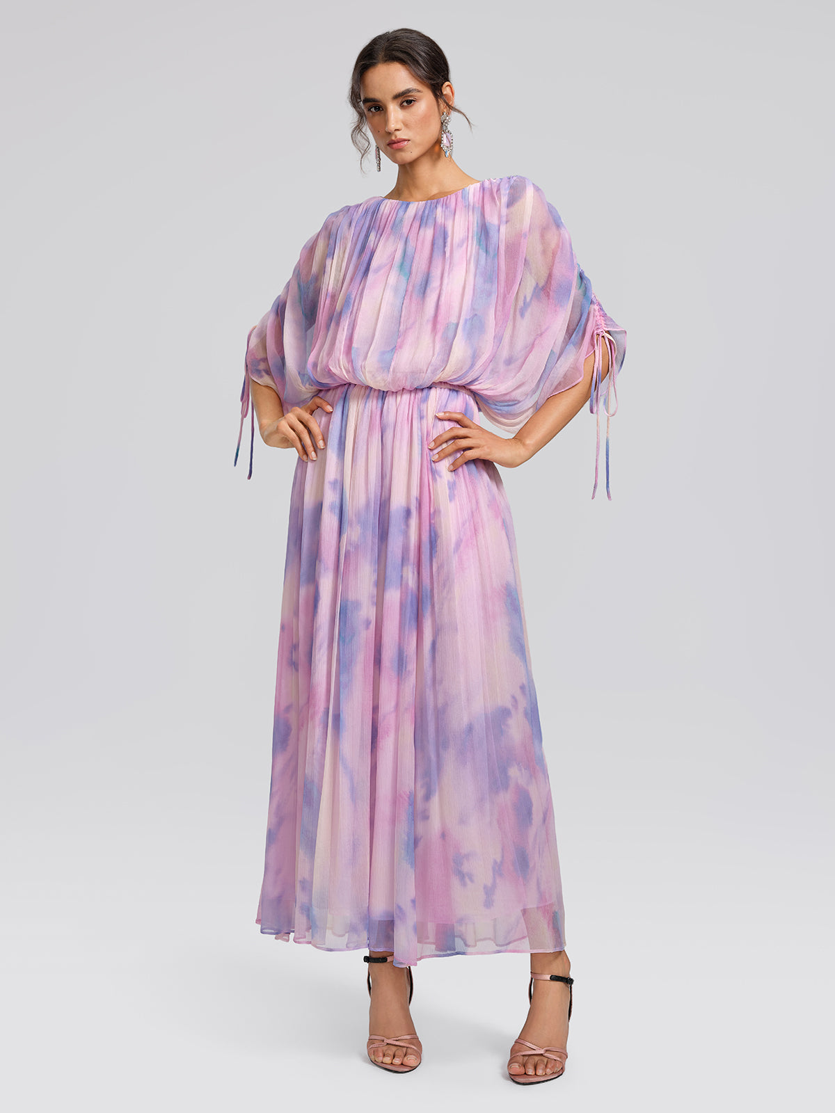 Silk Batwing Sleeve Waist-Defined Top & Skirt Set