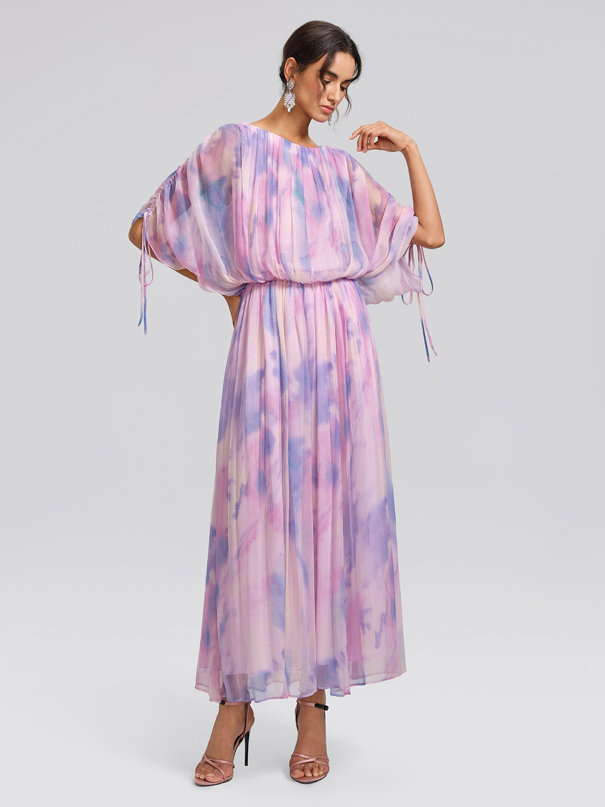 Silk Batwing Sleeve Waist-Defined Top & Skirt Set