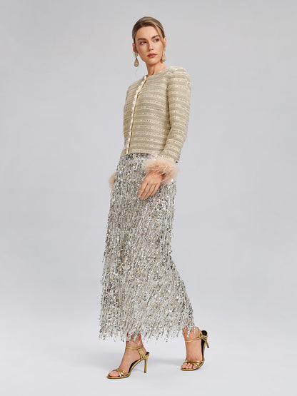 Crystal-Embellished Feather-Trim Jacket