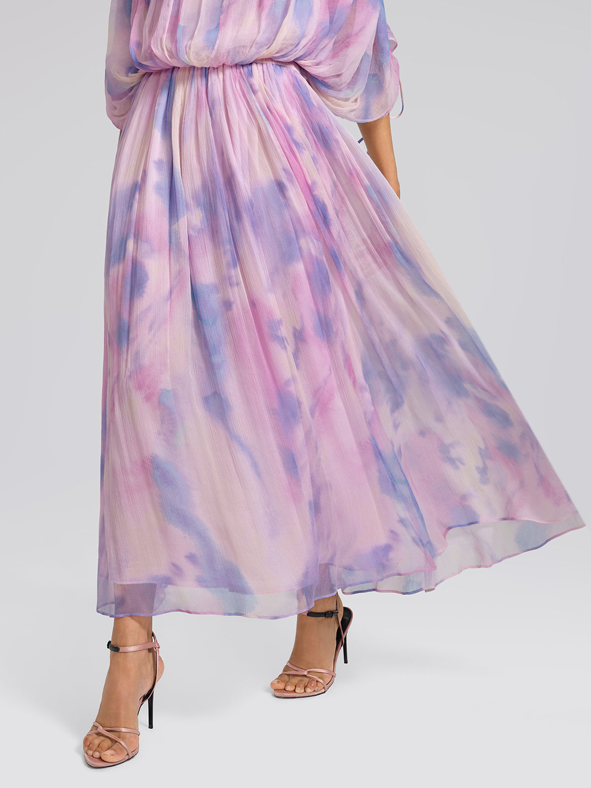 Silk Batwing Sleeve Waist-Defined Top & Skirt Set