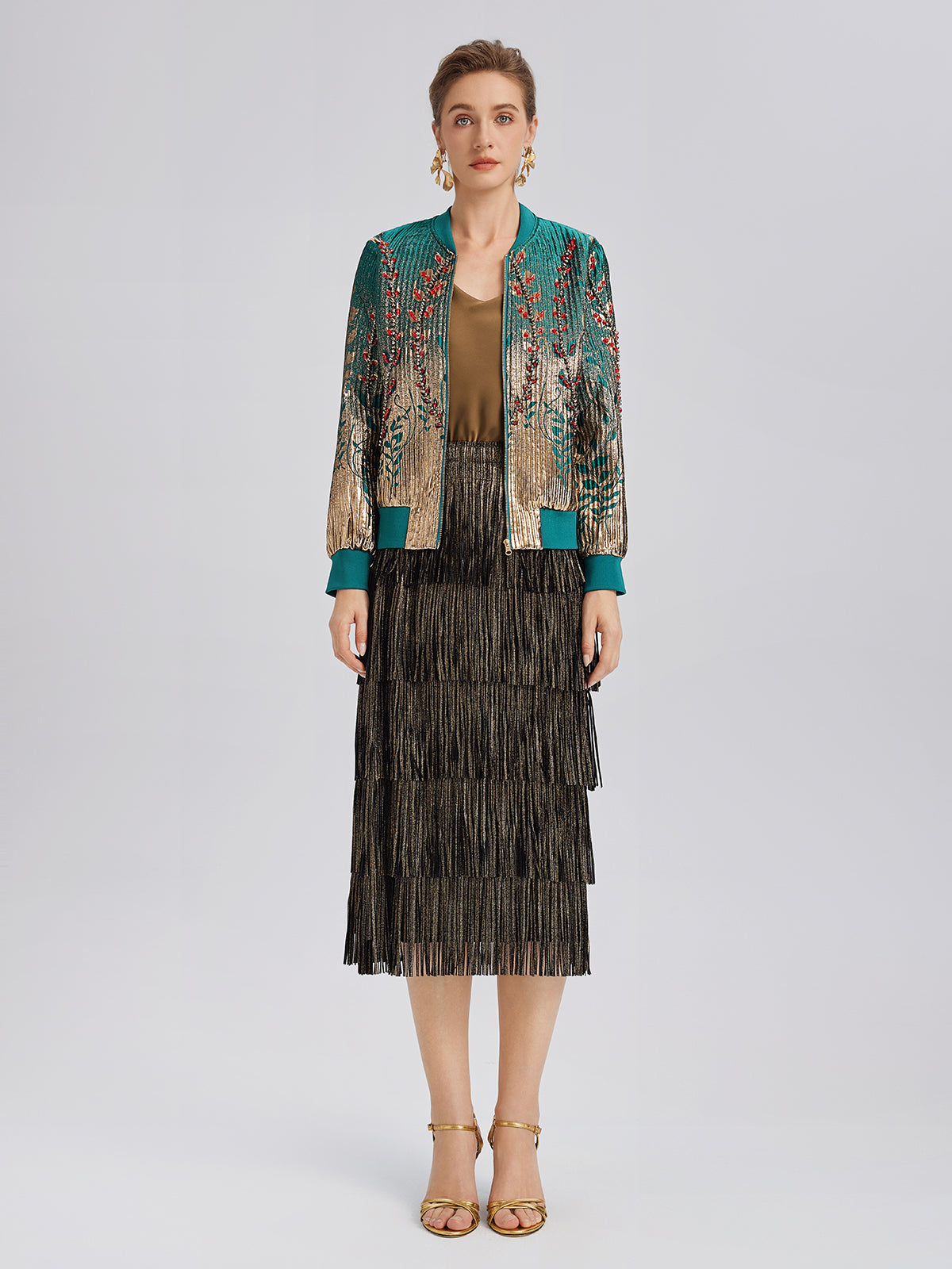 Hand-Sewn Beaded Gradient Baseball Jacket