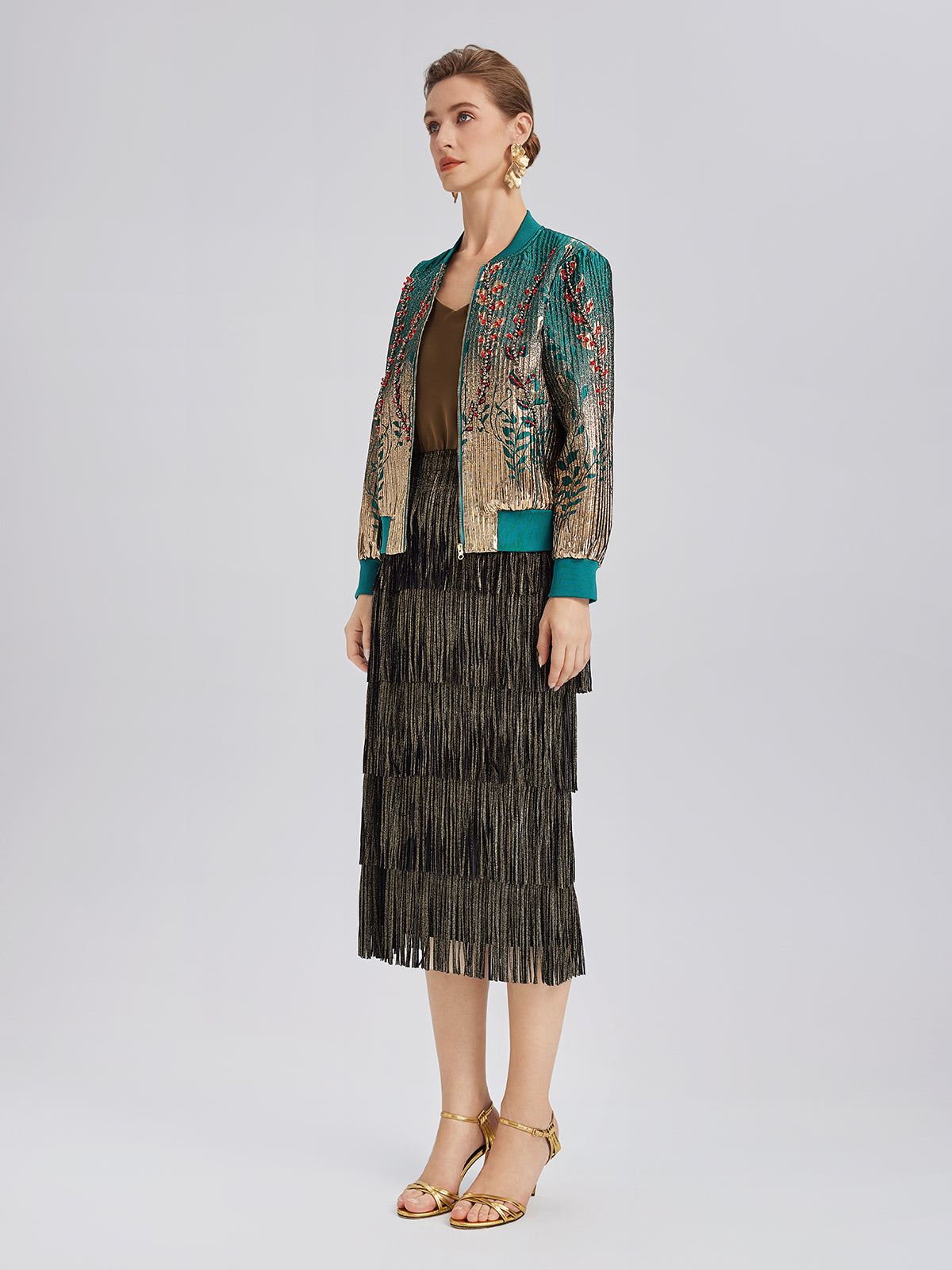 Hand-Sewn Beaded Gradient Baseball Jacket