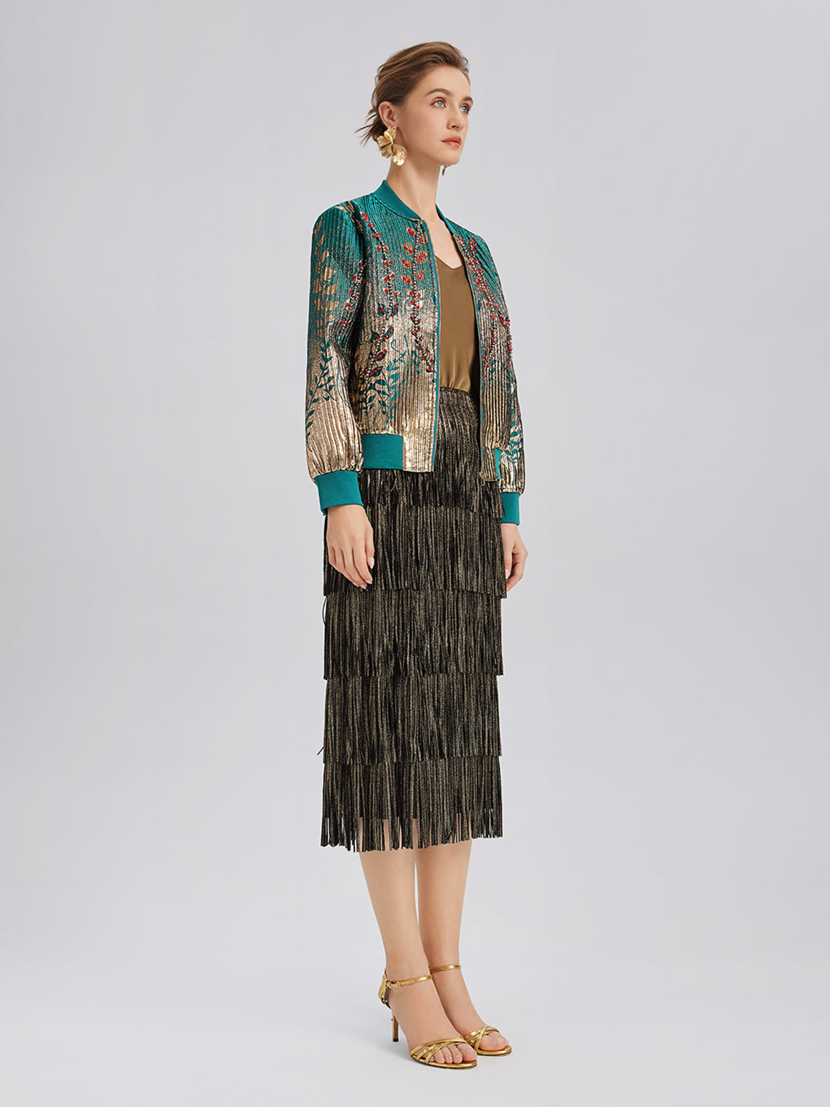 Hand-Sewn Beaded Gradient Baseball Jacket