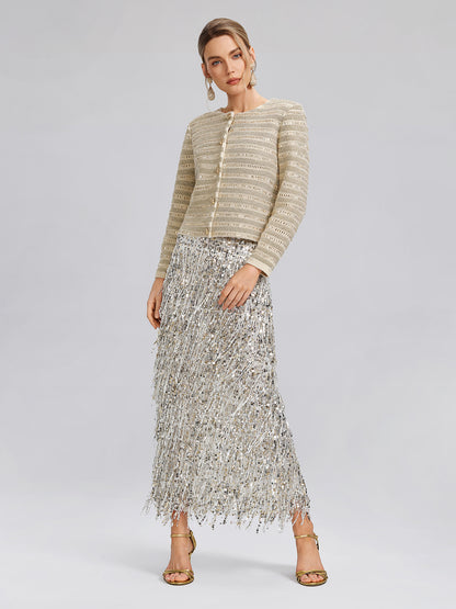 Crystal-Embellished Feather-Trim Jacket