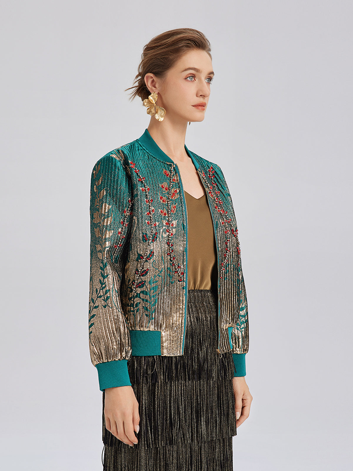 Hand-Sewn Beaded Gradient Baseball Jacket