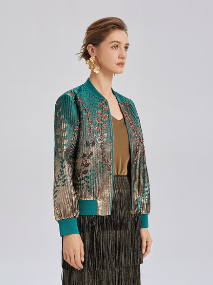 Hand-Sewn Beaded Gradient Baseball Jacket