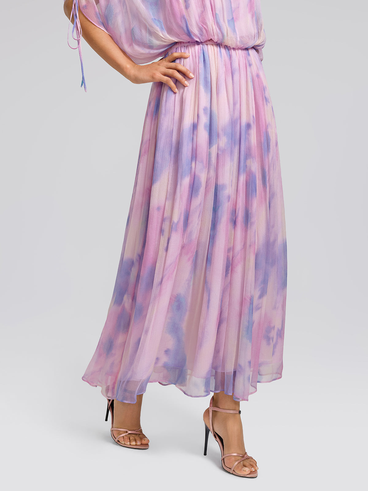 Silk Batwing Sleeve Waist-Defined Top & Skirt Set