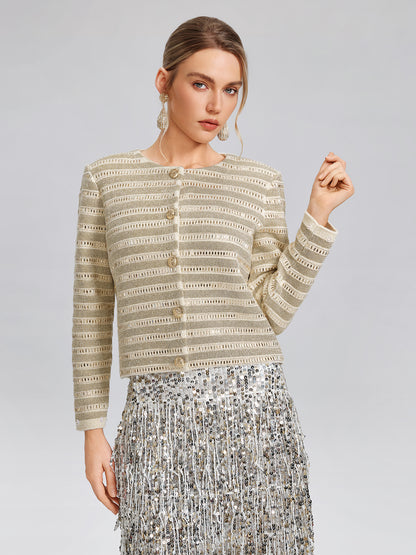 Crystal-Embellished Feather-Trim Jacket